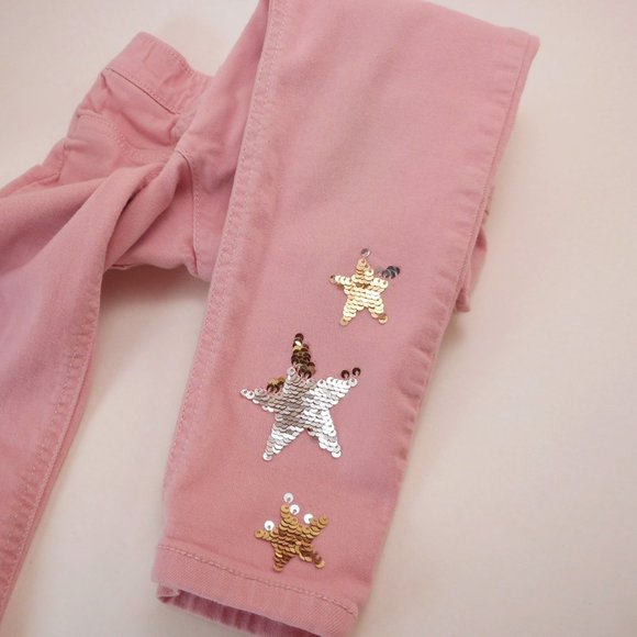 Carter's Girls Jeans Size 6 / 6X Pink Pull on Elastic Waist Sequin Stars - Picture 5 of 5